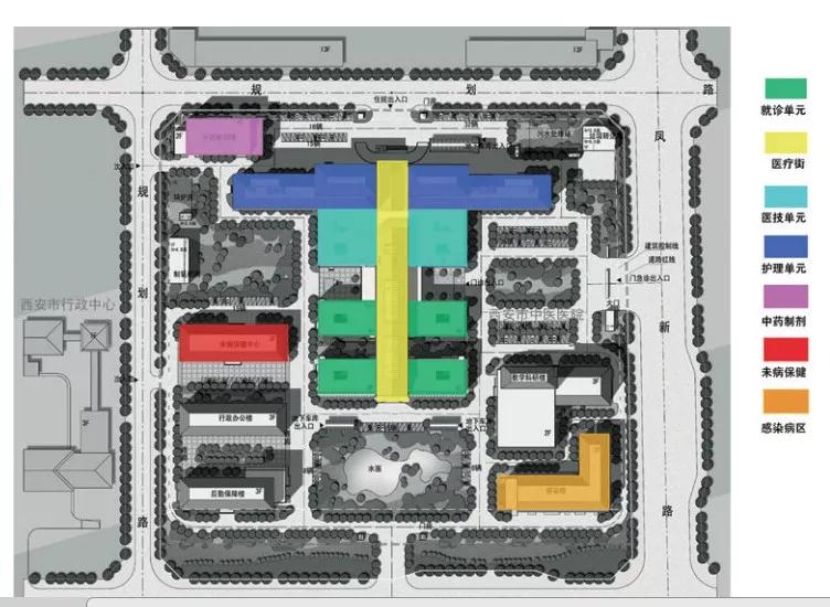 △医院流线分析示意图 低碳节能的绿色建筑 采用鱼骨式枝状空间结构