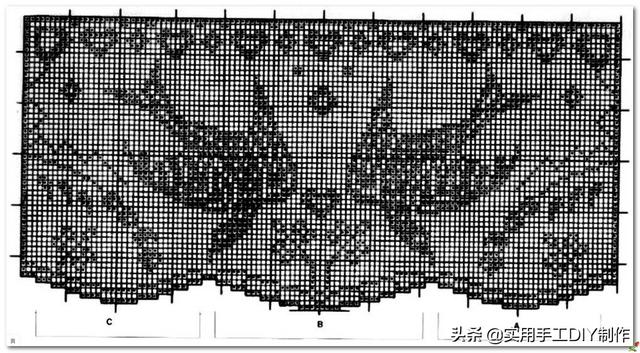 钩编图解一些有着鸟类图案的镂空网格窗帘图