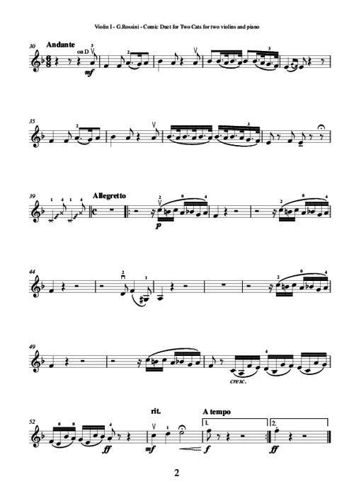 罗西尼的自嘲弦乐四重奏猫之二重唱附小提琴谱