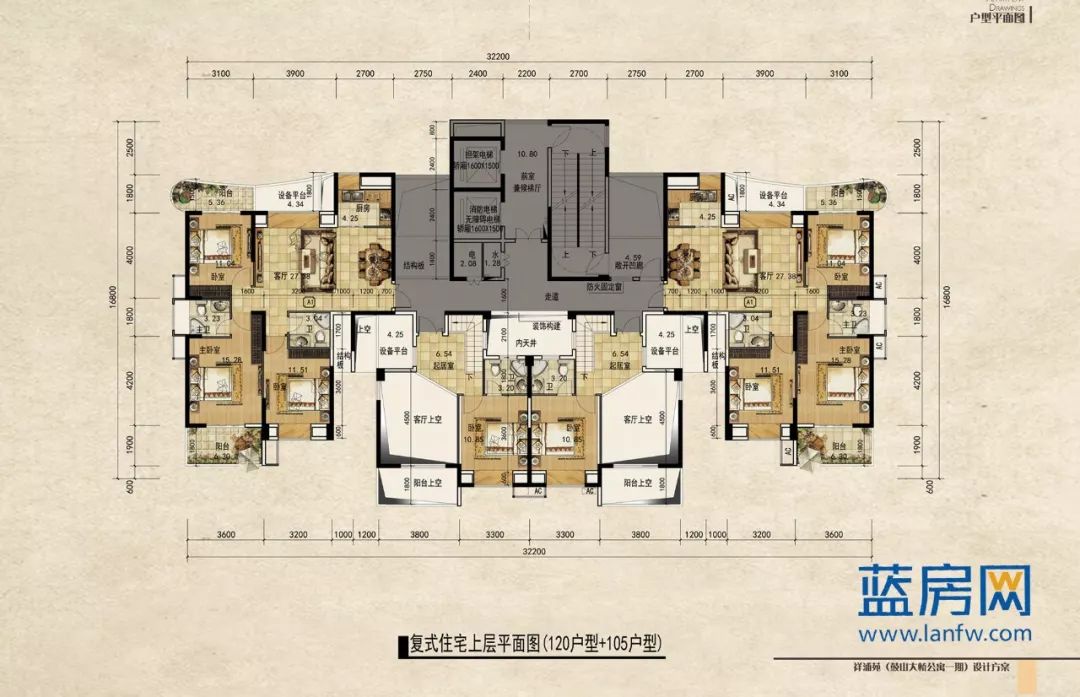 祥浦苑 共有四种户型,其中120m户型398套,105m户型446套,90m户型252