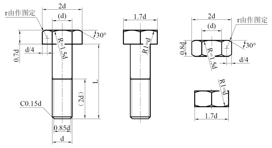 六角头螺栓,六角螺母的规定画法