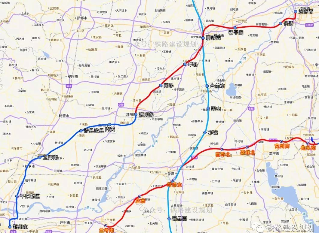 郑济高铁线路方案示意图