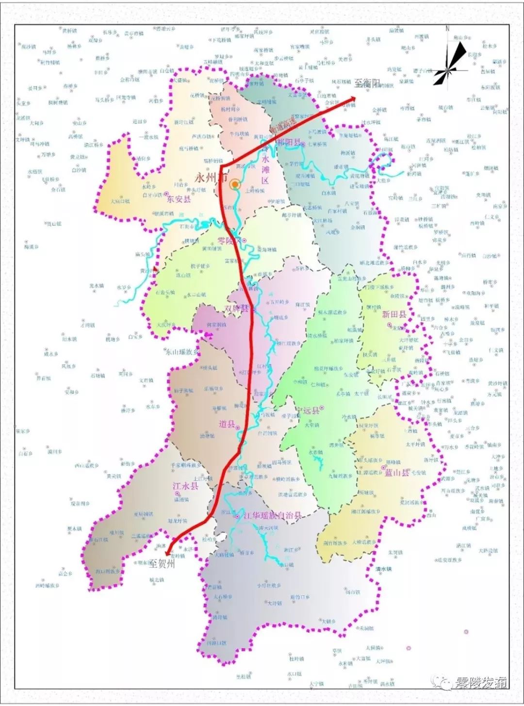 5临武-连州(湘粤界)高速公路1路线总体呈东北至西南走向,起点与衡临