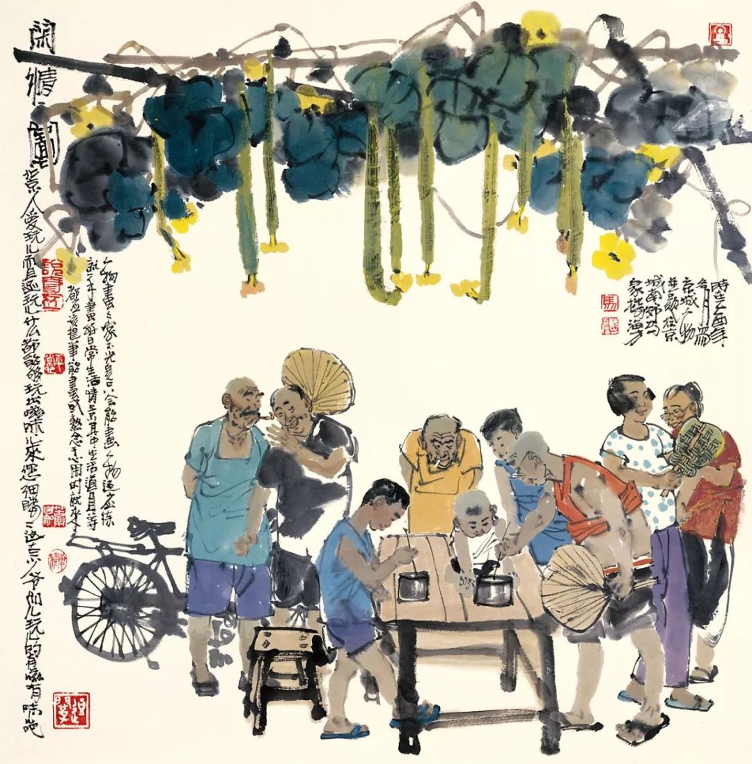 绘画题材由点到面,由浅入深,不间断地充实,发展,提高,作品涵盖老北京