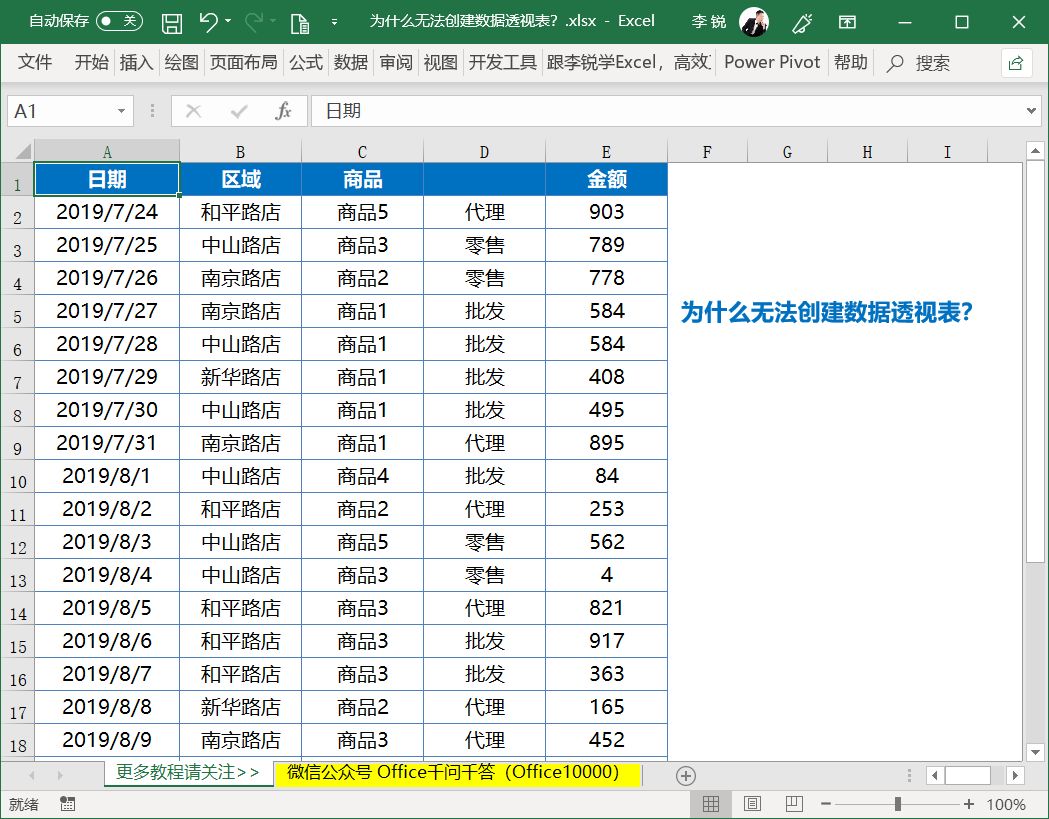 为什么无法创建数据透视表?