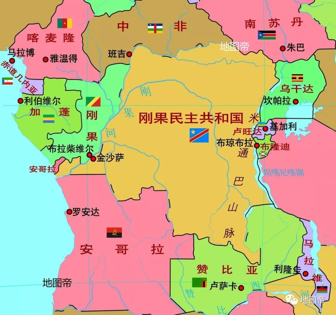 1971年,统治刚果(金)的蒙博托把国名改成了扎伊尔,以避免与刚果(布)国