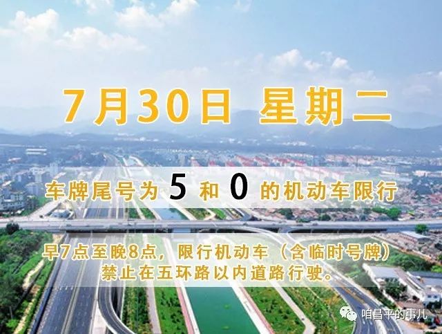 昌平地区7月30日 星期二 天气预报 尾号限行