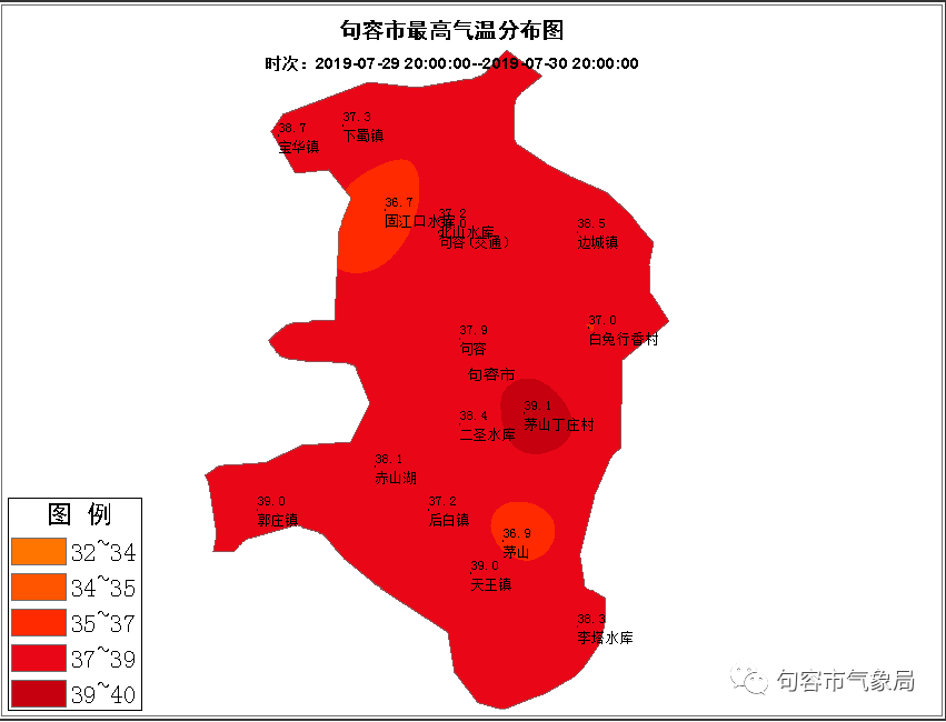 刚统计了一下句容全部区域站的最高气温,一片红啊