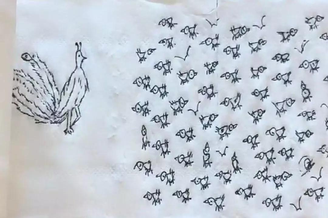 有的人在卫生纸上 画了一幅百鸟朝凤图