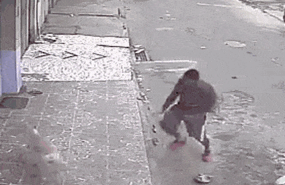 流浪狗尿在了坐街边玩手机的小哥身上,没想到他居然