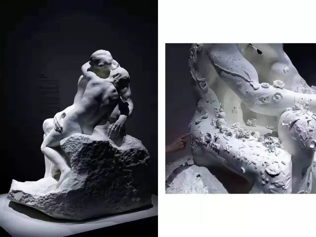 雕塑作品复刻了乌尔斯费舍尔的作品 《亲吻》,致敬罗丹的代表作 "the
