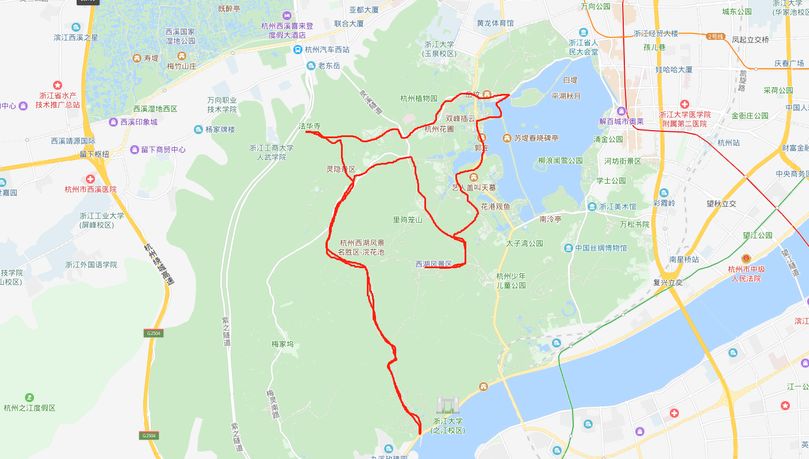 从黄龙路(左转)→曙光路→保俶路→北山路→环城西路→湖滨路步行街