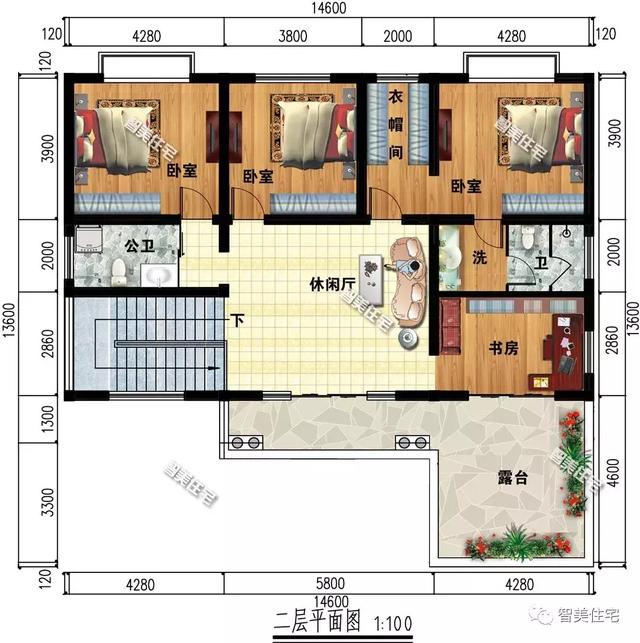 6×13.6米农村别墅,l型地形上建房,平屋顶也很美观