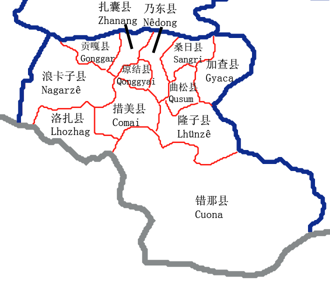 西藏:林芝地区的察隅县和墨脱县;山南地区的隆子县,错那县,浪卡子县