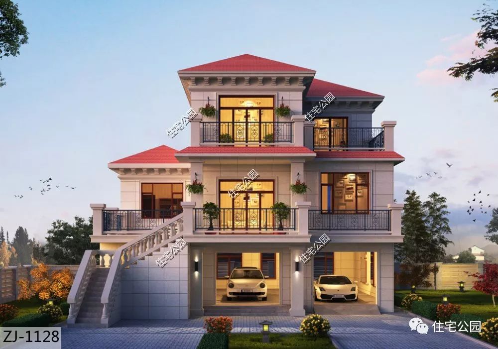 11×12米简欧住宅,宅基地地势低,设计一个架空层