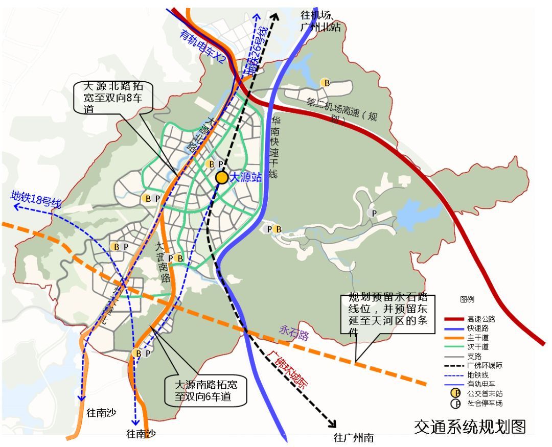 片区提升启动区控规内容,对外交通规划落实 广佛环城际线位(设大源站)