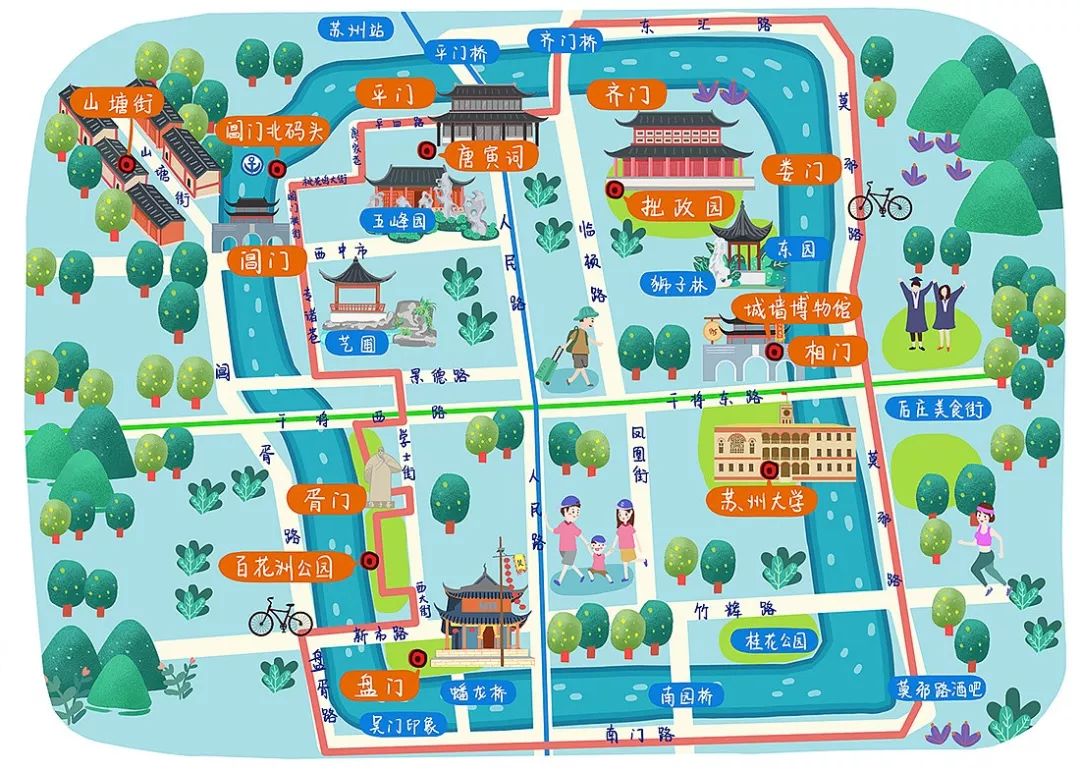啊弟啊弟 ↓萌物版上海手绘地图,来源用户@啊弟啊弟 ↓苏州手绘地图