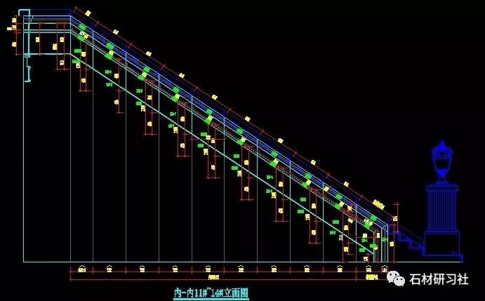 石材旋转楼梯cad素材的正面与侧面平面图参考