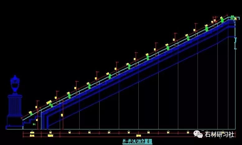 石材旋转楼梯cad素材的正面与侧面平面图参考