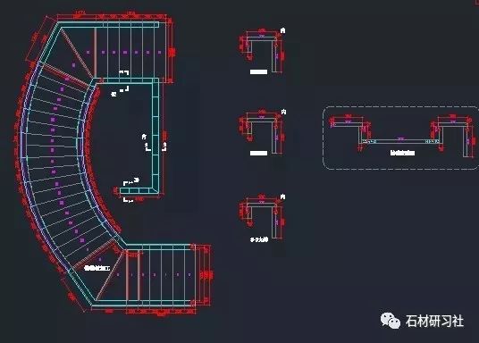 石材旋转楼梯cad素材的正面与侧面平面图参考