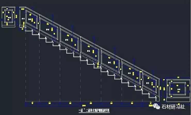 石材旋转楼梯cad素材的正面与侧面平面图参考