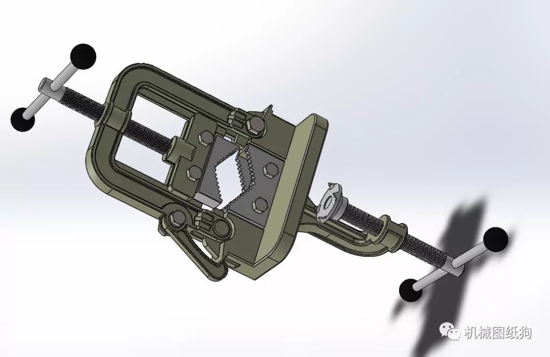 【工程机械】管夹台虎钳3d数模图纸 solidworks设计 附x_t格式