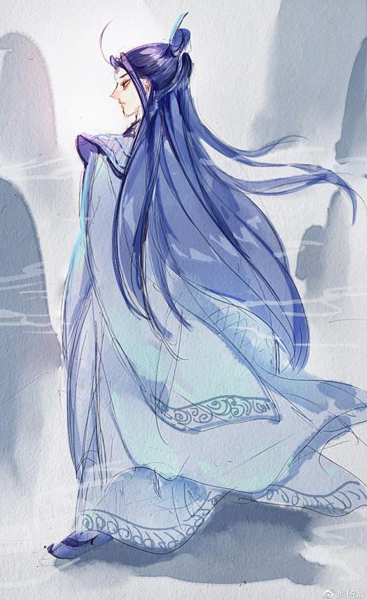 杨幂看完哪吒后有感而发画了一张敖丙的素描,然后在线求组网友上色