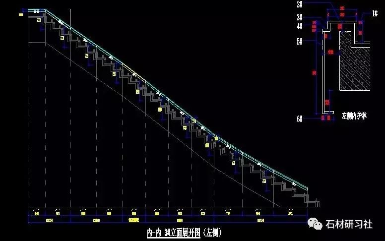 石材旋转楼梯cad素材的正面与侧面平面图参考