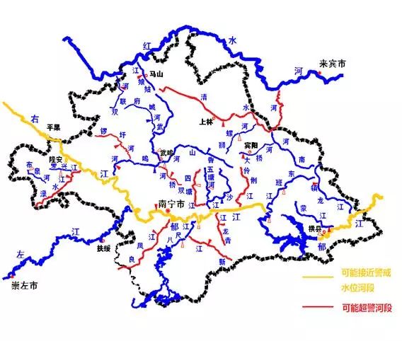 强降雨已造成防城河,北仑河,左江支流明江等14条河流20个站出现超警0.