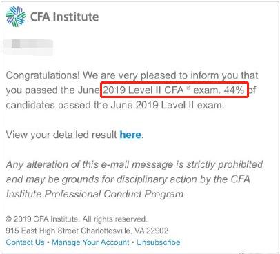 2019年6月cfa一二级考试成绩刚刚公布,在cfa协会给cfa考生发送成绩的