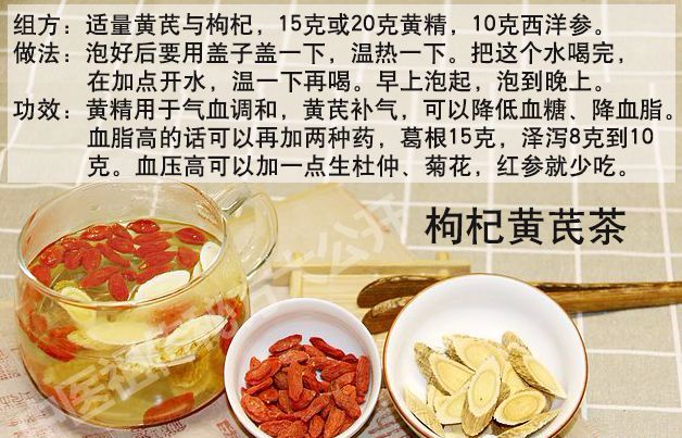 组方: 适量黄芪与枸杞,15克或20克黄精,10克西洋参.