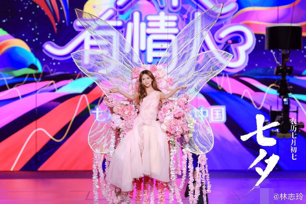林志玲化身蝴蝶仙子亮相晚会 表演竖琴轻柔曼妙