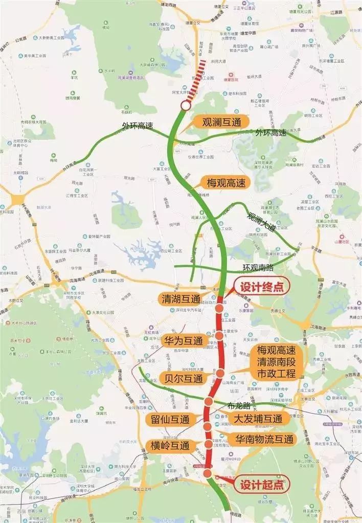 梅观高速清湖南段改造示意图 据悉,梅观高速开通于1995年,途龙华区
