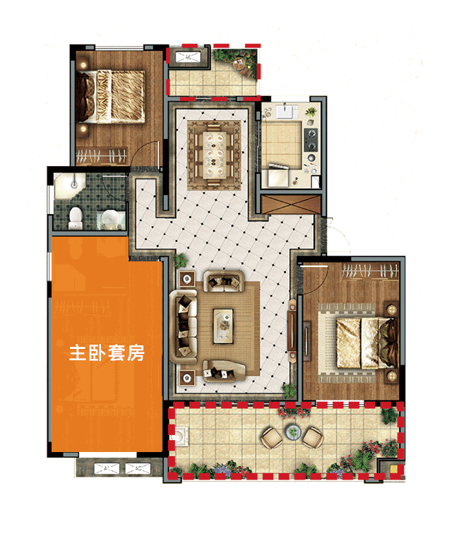 洋房户型|132㎡全龄三房,恰到好处的精奢生活