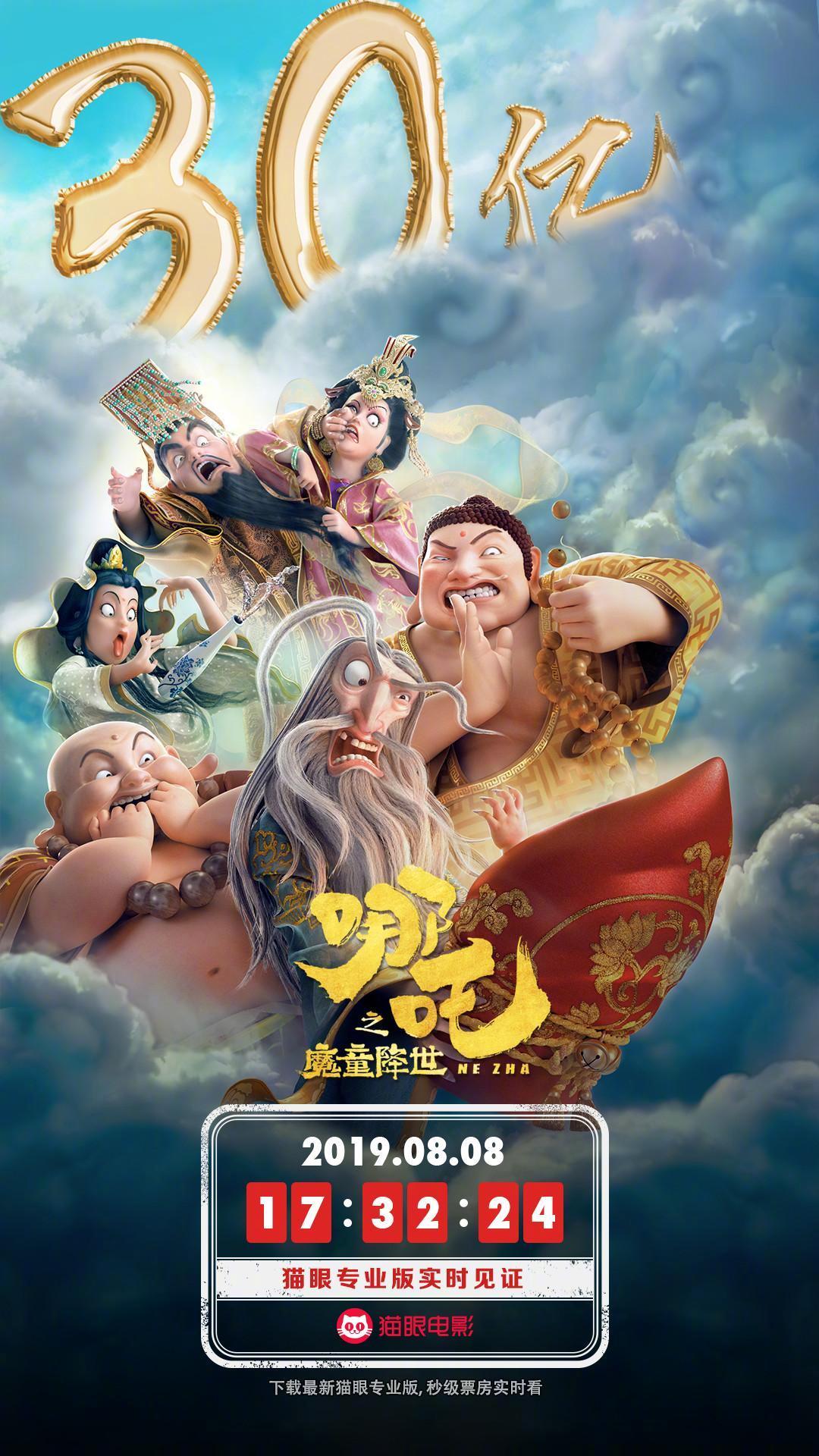 《哪吒之魔童降世》票房破30亿 成中国影史第8部破30亿影片