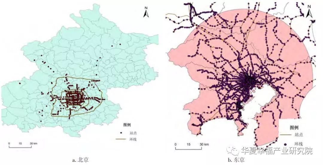 北京与东京都市圈的铁路站点分布