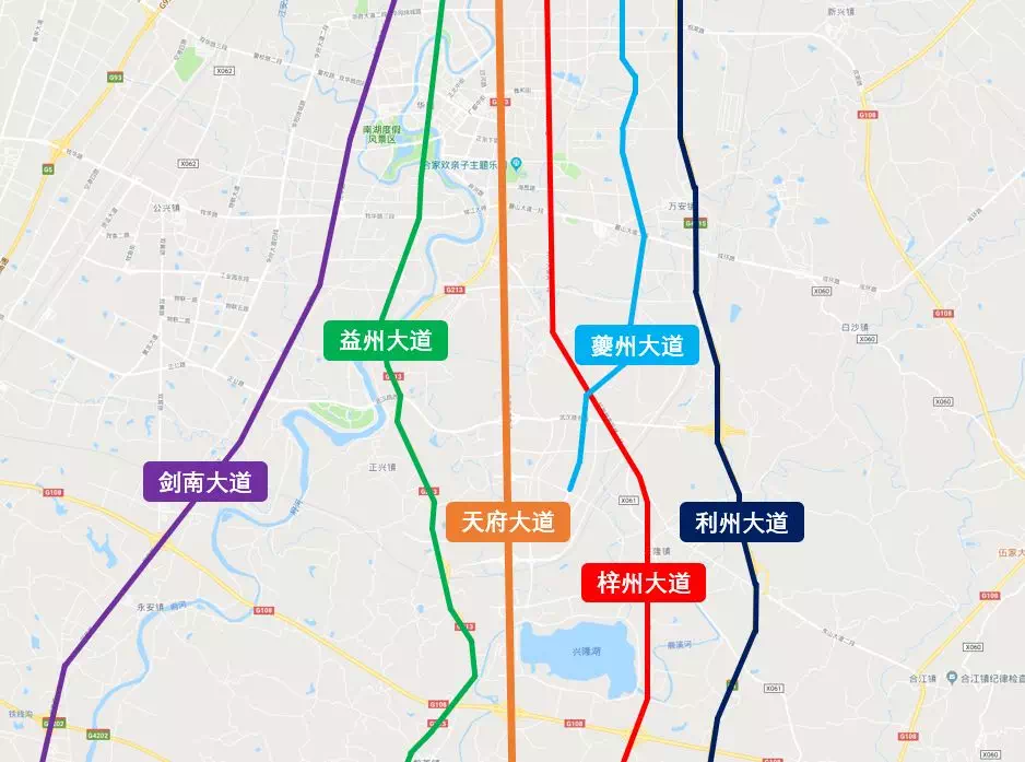 益州大道,天府大道,梓州大道,夔州大道和利州大道这6条路为南北骨架