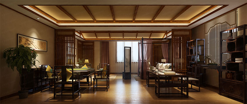 图走廊大床房总统大套房木材越源于自然,越能体现出中式风格的温暖