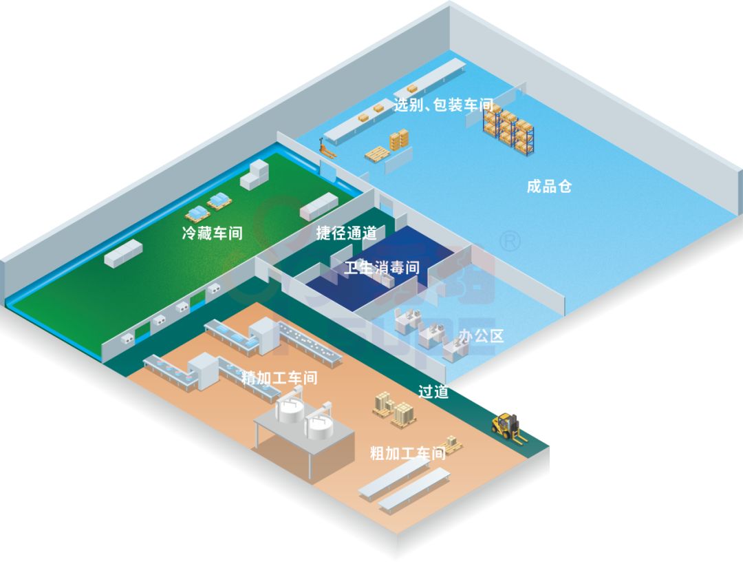 72冷冻食品加工车间大致分布图7202烘烤食品加工厂地坪涂装方案