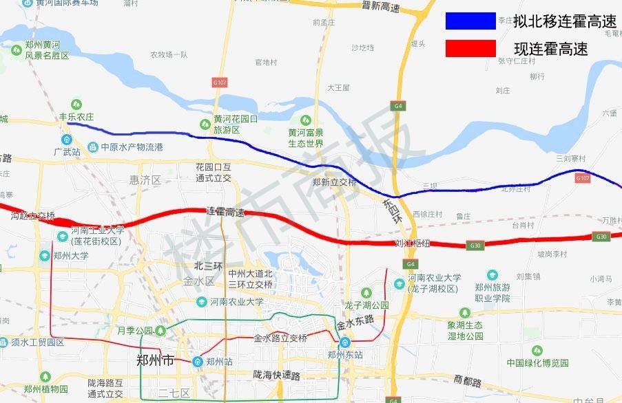 位置 黄河以南,大河路以北 连霍高速北移的路线,拟定位于郑州市北部