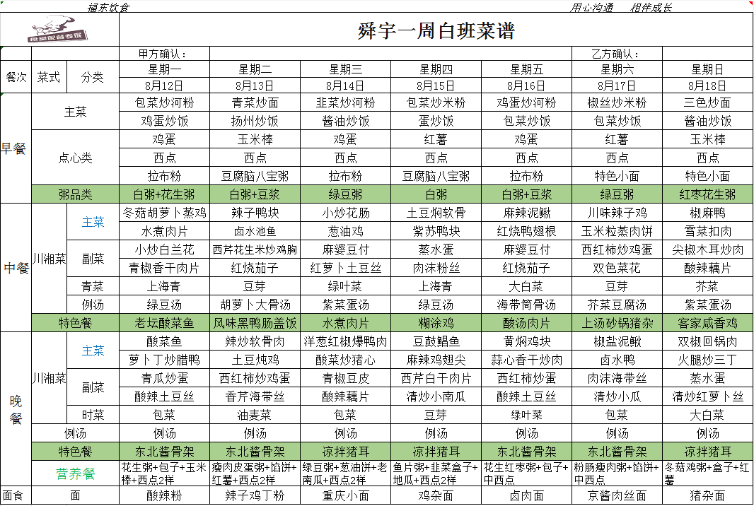 b区食堂菜单 c区食堂菜单 新基地食堂菜单 兰江厂区菜单 早餐 中晚餐