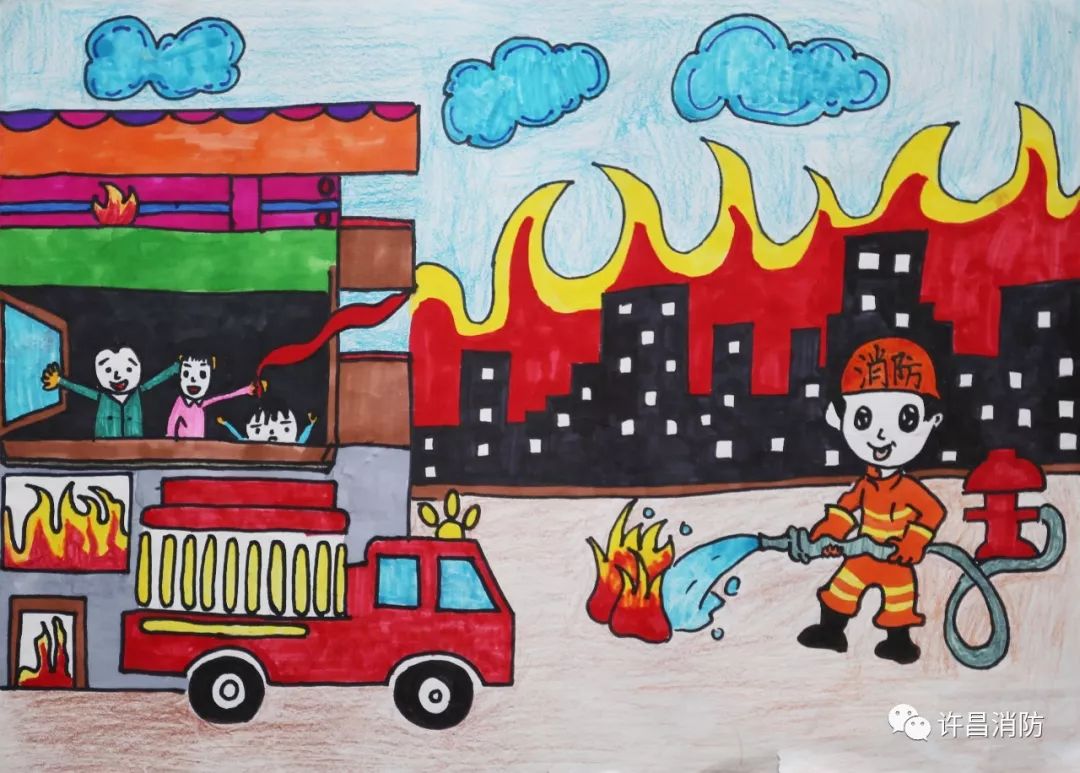 消防安全儿童画,消防安全主题绘画作品 - 毛毛简笔画