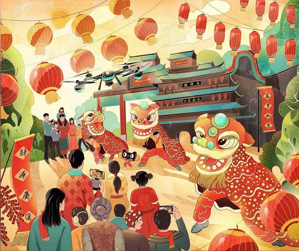 这幅充满年味的插画来自