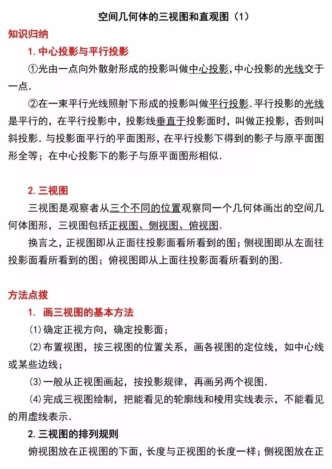 必看!高中数学空间几何体的三视图和直观图的知识点汇总