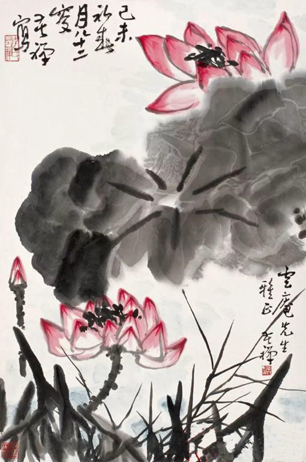 他师从齐和徐悲鸿,擅画荷花,且画面表现力丝毫不输张大千