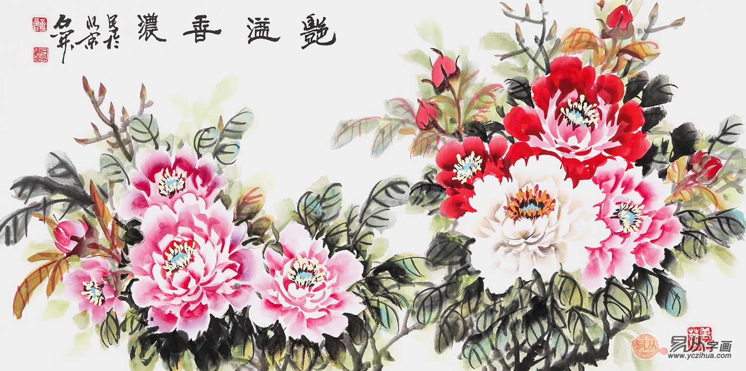 客厅挂国画哪种题材,富贵牡丹国画是首选图片
