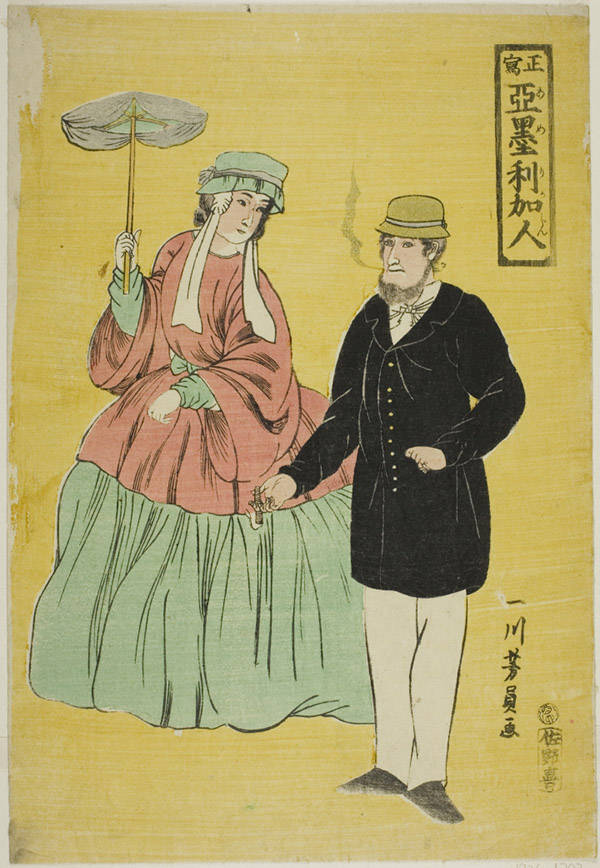 浮士绘等日本版画中的美国印象：从“长腿国”到“蒸汽火车”_歌川