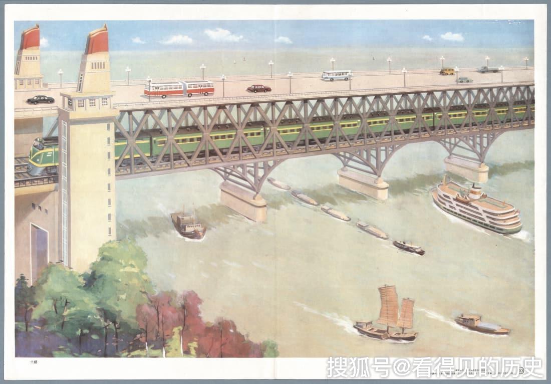 原创红色宣传画 南京长江大桥的建成是毛泽东思想的伟大胜利