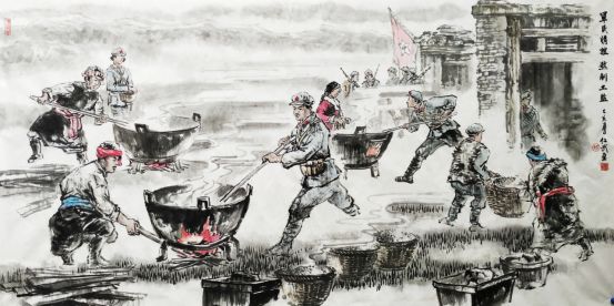 军民情意 熬制土盐(徐仁武 作)
