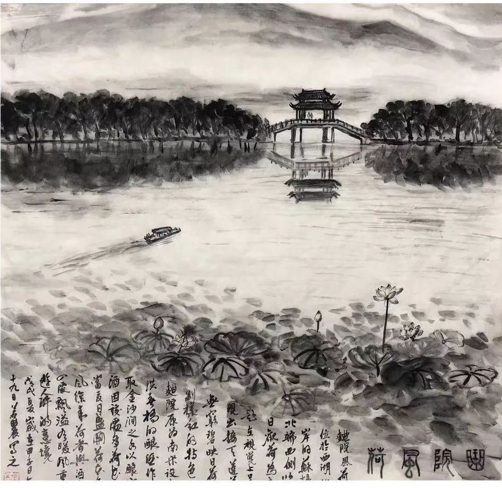 创作了很多和西湖,钱塘江为题材的作品,不仅用传统的水墨山水画西湖